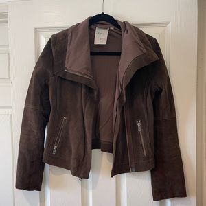 Hinge Brown Suede Moto Jacket with Zippers